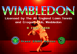 Wimbledon Championship Tennis title screen for Sega Mega Drive